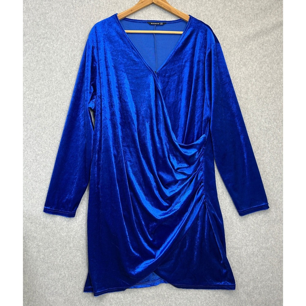 Bloomchic Dress Royal Blue Velvet Faux Wrap V-Neck Long Sleeve Women Size 20